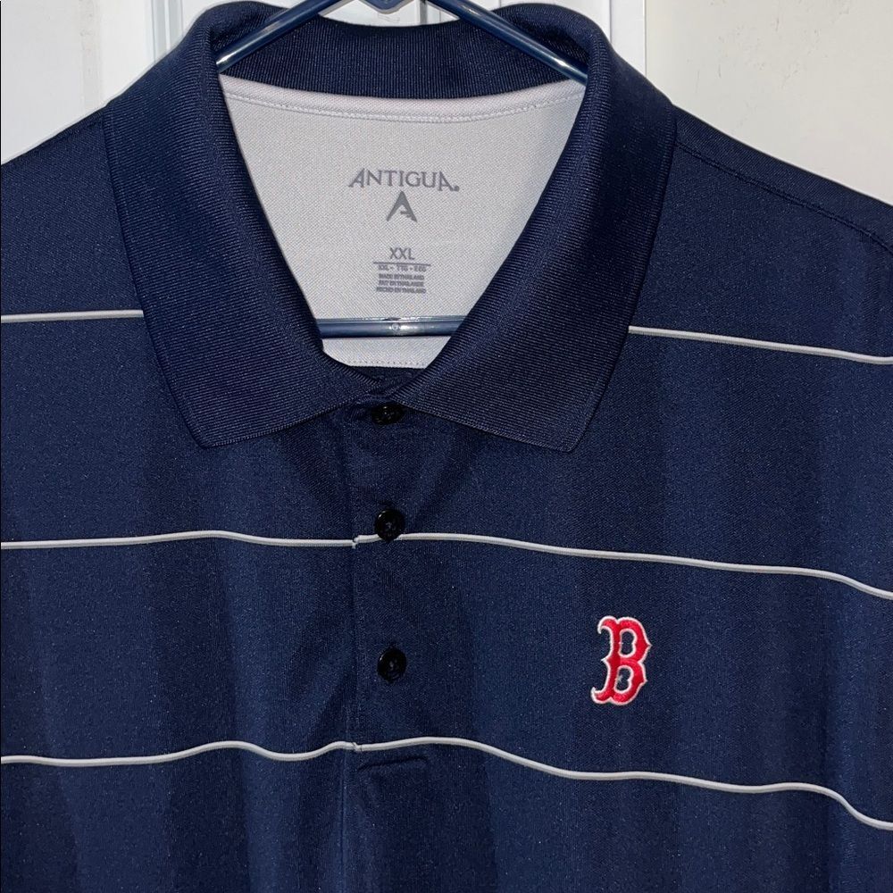 Boston Red Sox B bigman Polyester Antigua Blue Golf Polo Shirt XXL Pinstripe